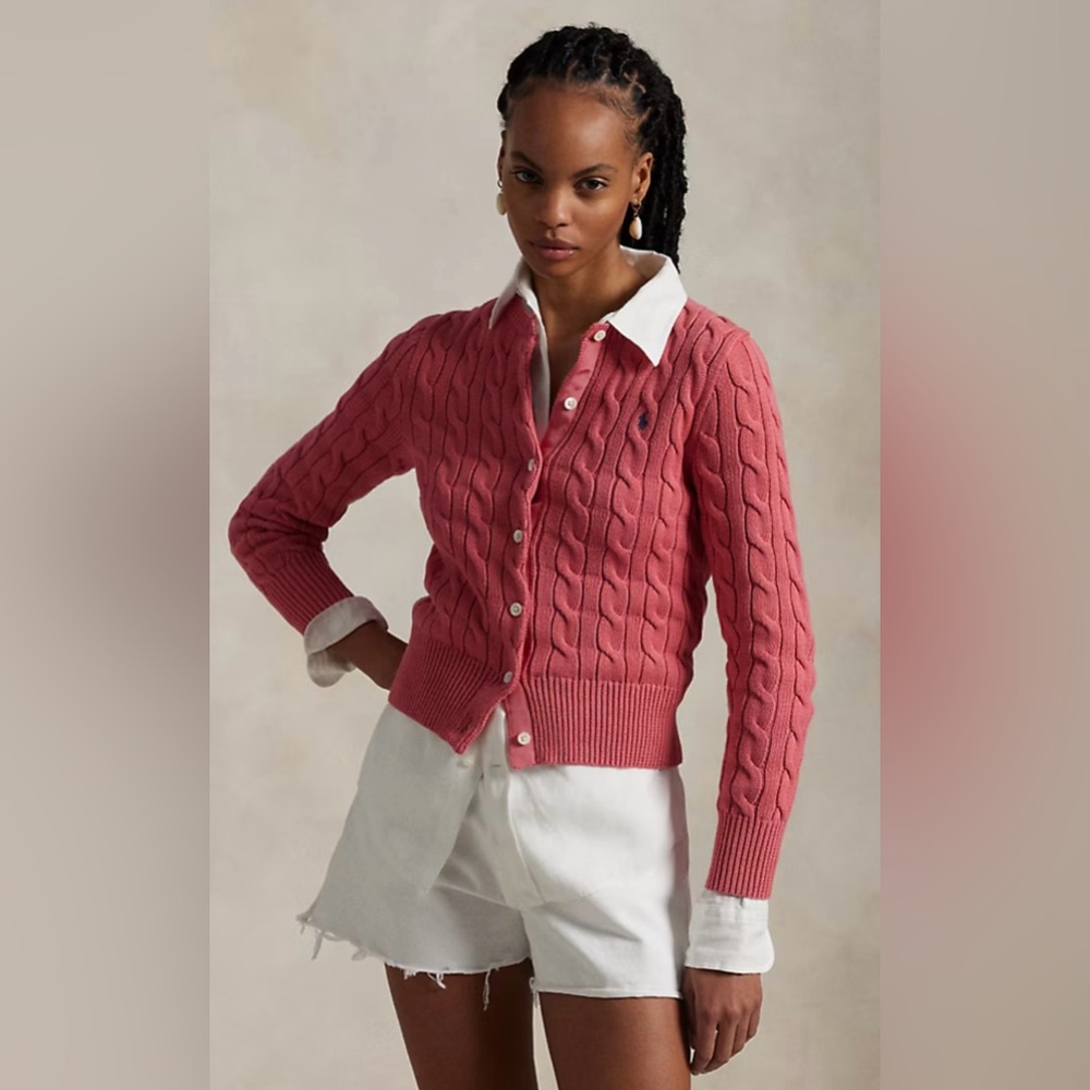 Cable-Knit Cotton Crewneck Cardigan